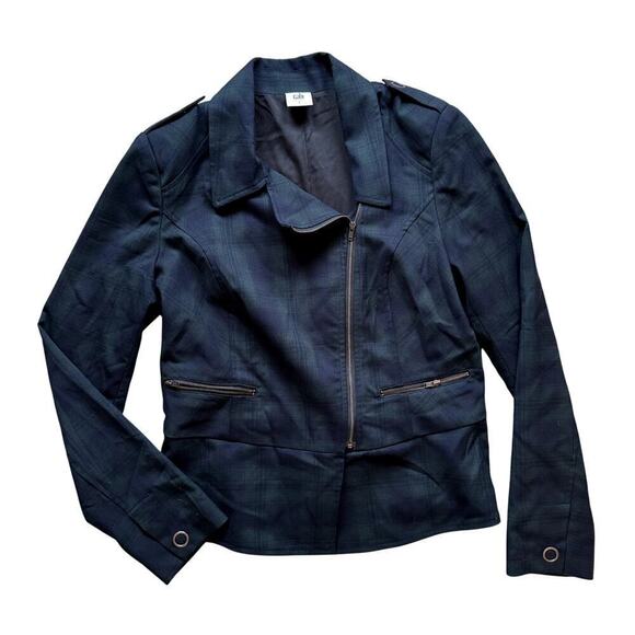 CAbi Jackets & Blazers - CAbi Tartan Plaid Asymmetrical Zip Moto Jacket Blazer Women's Size 6